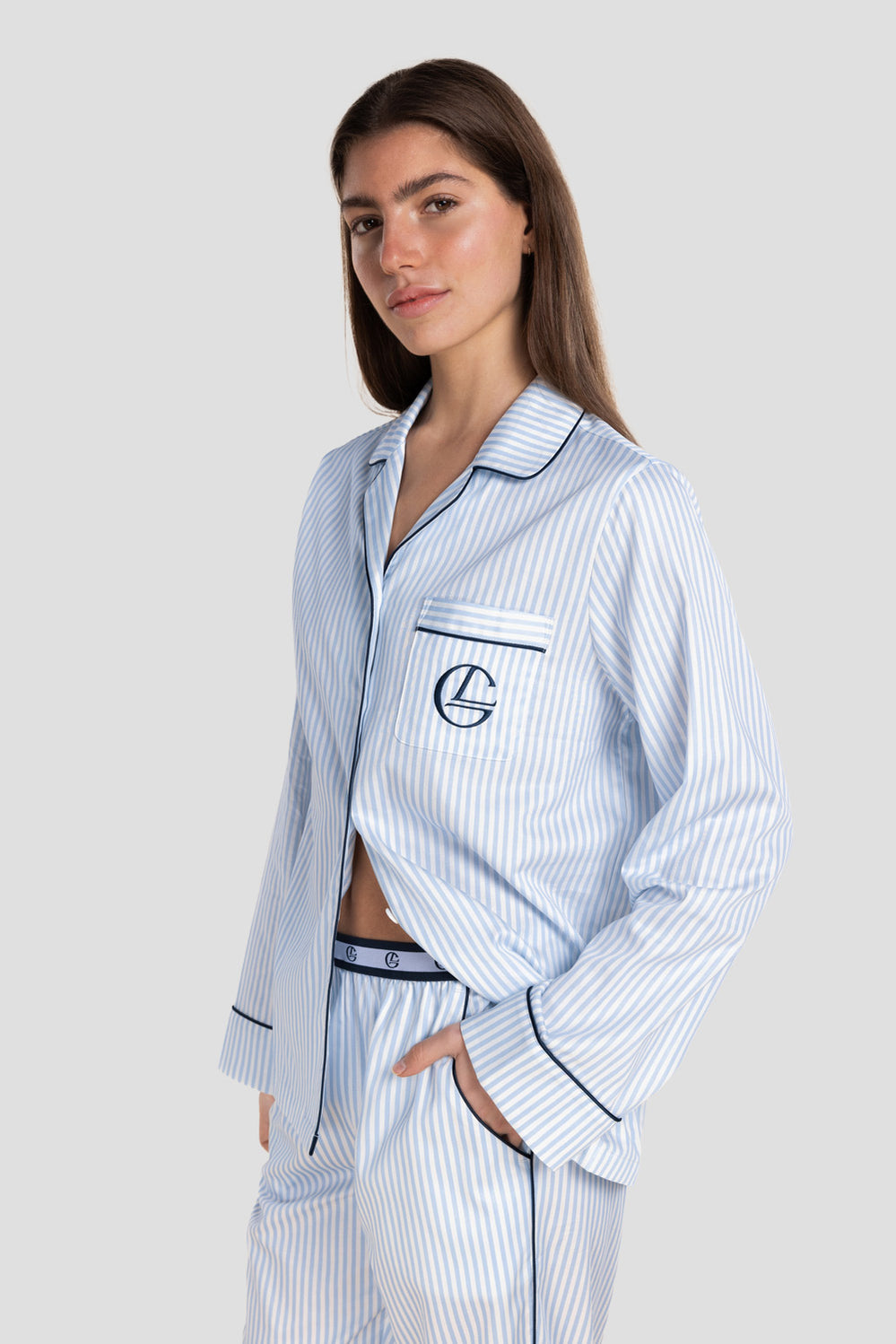 Susanna Cotton Long Pj Set - Ciel Blue Stripe - image 2