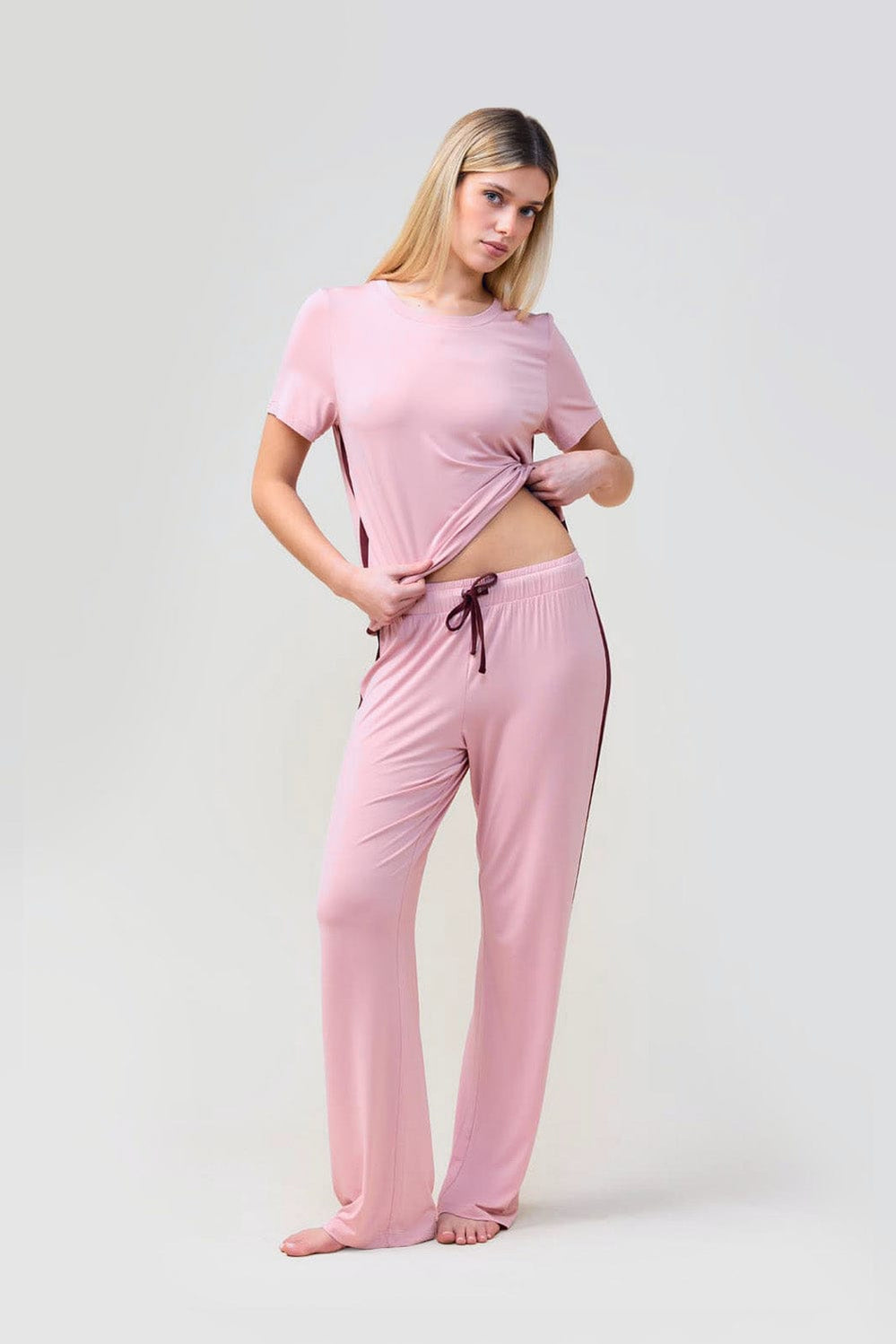Inez Bamboo Pant With Stripe - Pink - image 2