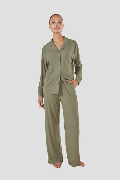Emilia Ribbed Lounge Pj Set - Olive - image 1