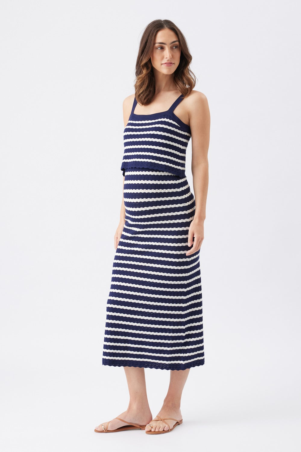 Pointelle Knit Nursing Dress - Navy/White - image 3