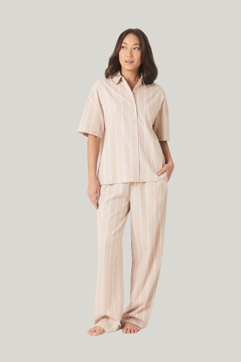 Sybill Cotton Long Pj Set - Beige - image 1