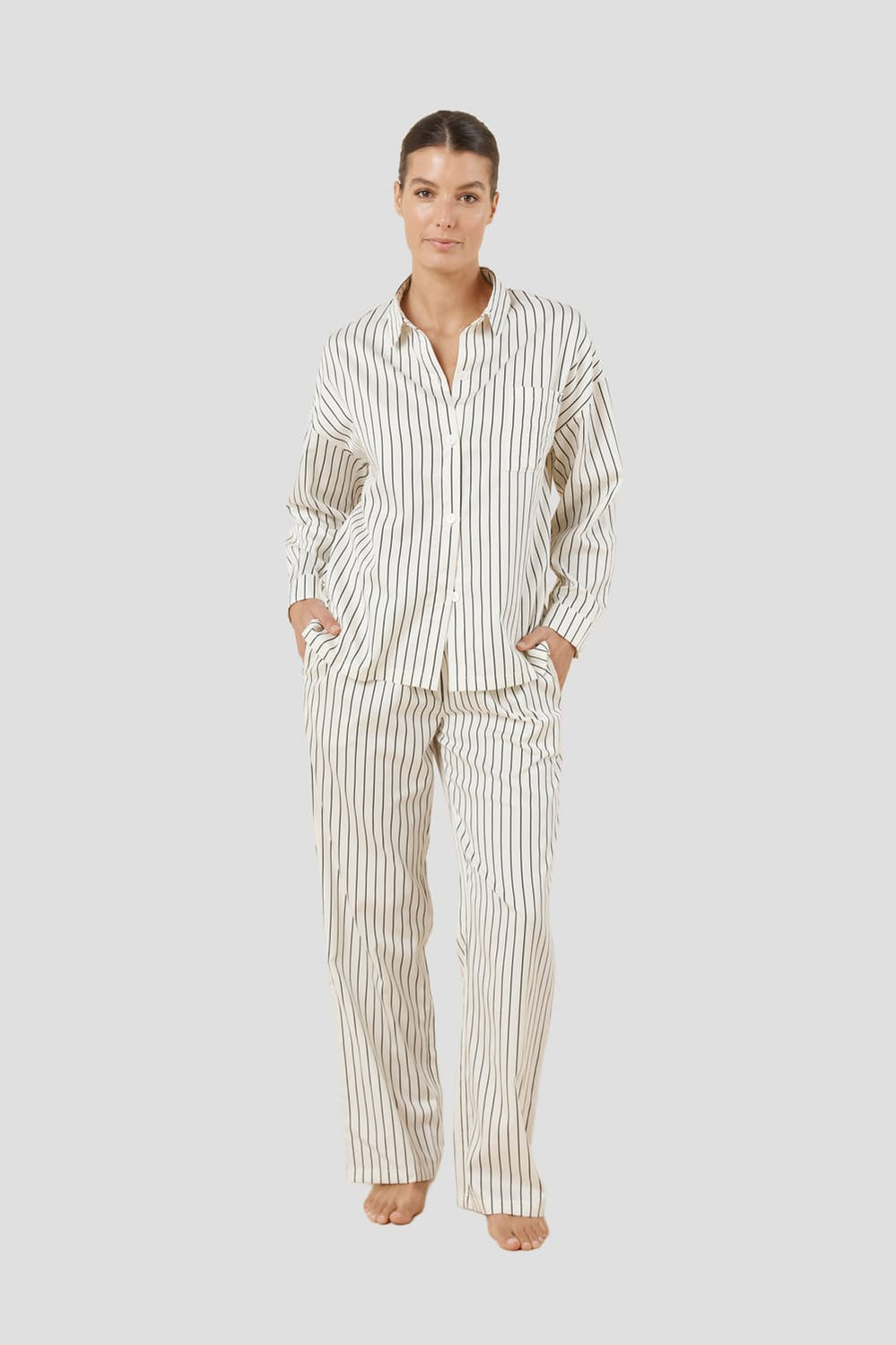 Willow Cotton Stripe Pj Set - Ivory - image 1