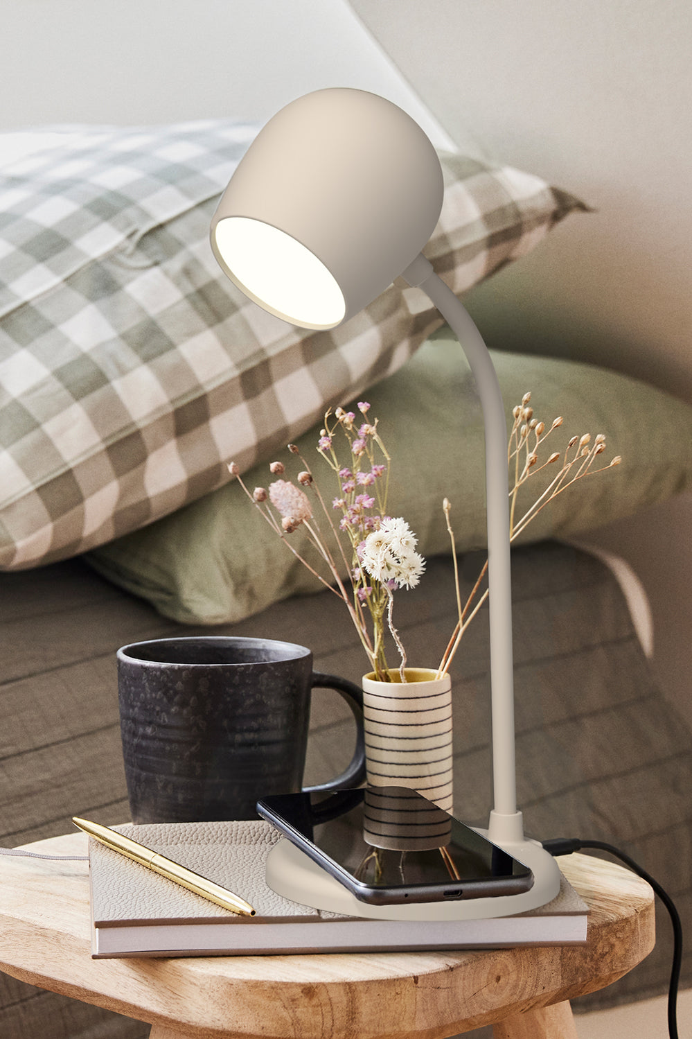 Ellie Smart Lamp With Bluetooth Speaker & Qi Wireless Charger - Ivory Sand - Beige - image 4