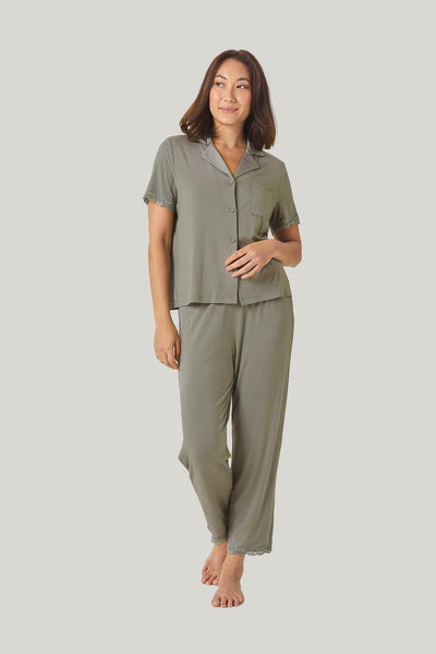 Dianne Bamboo Long Pj Set With Lace - Olive - image 4