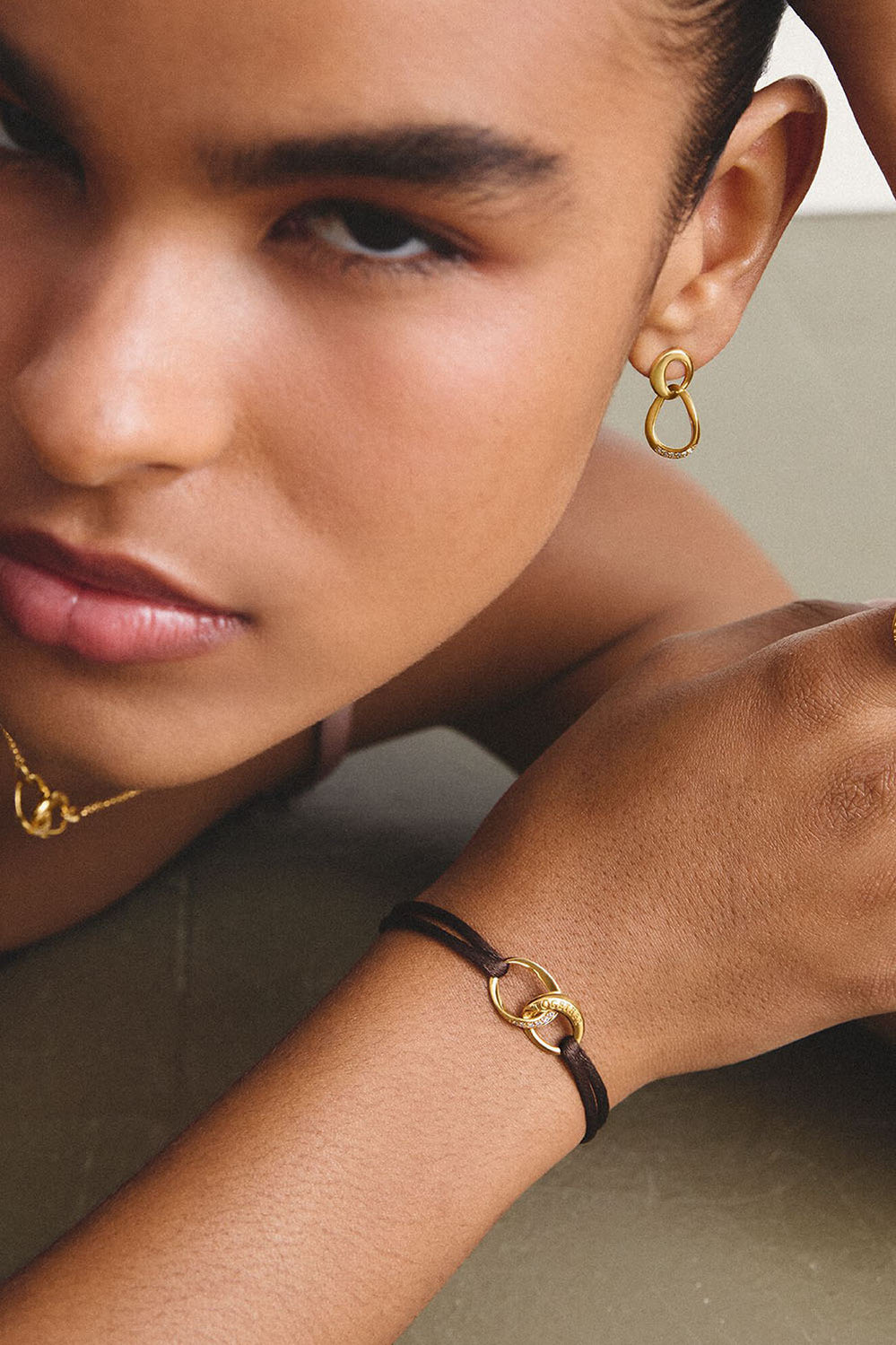 Textile Bracelet Together Brown With Zirconia In Gold - Gold - image 3