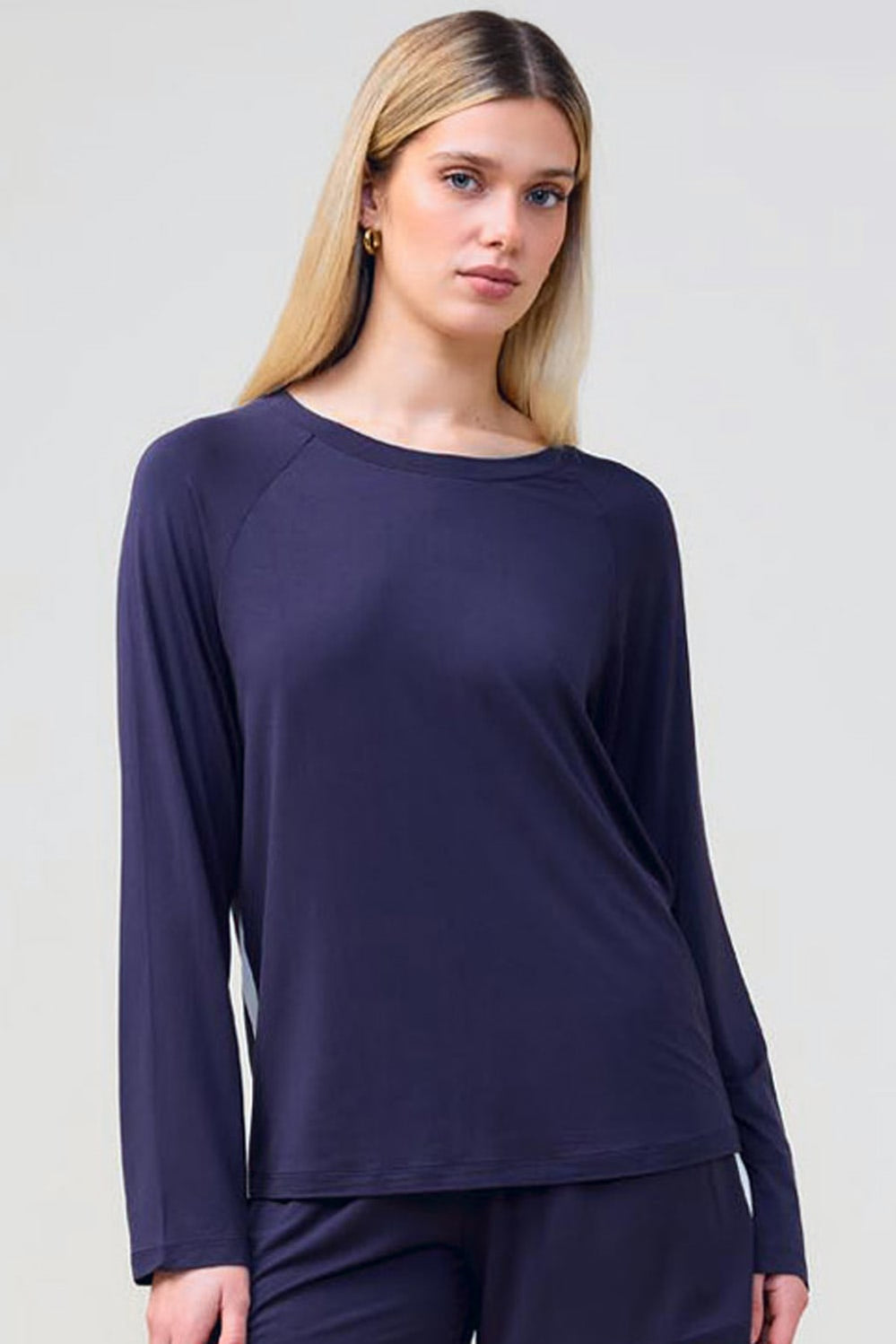 Solene Long Sleeve Top With Stripe - Navy - image 1