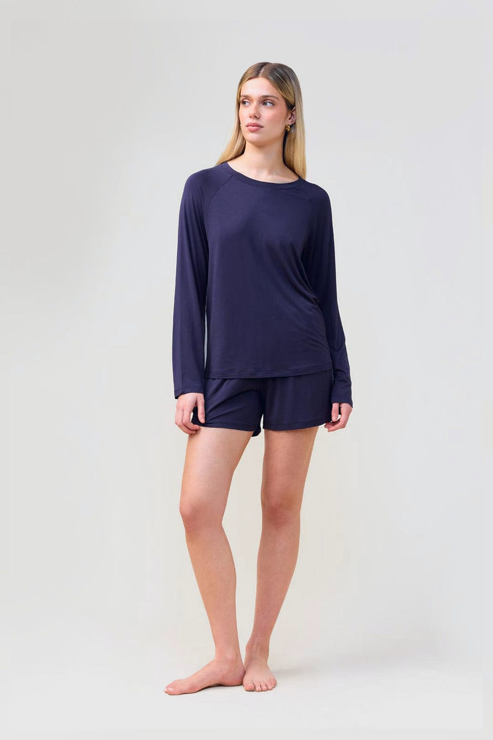 Pippa Bamboo Shorts With Stripe - Navy - image 2
