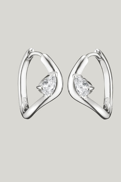 Hoop Earrings With Zirconia In Teardrop Shape In Silver - Silver - image 1