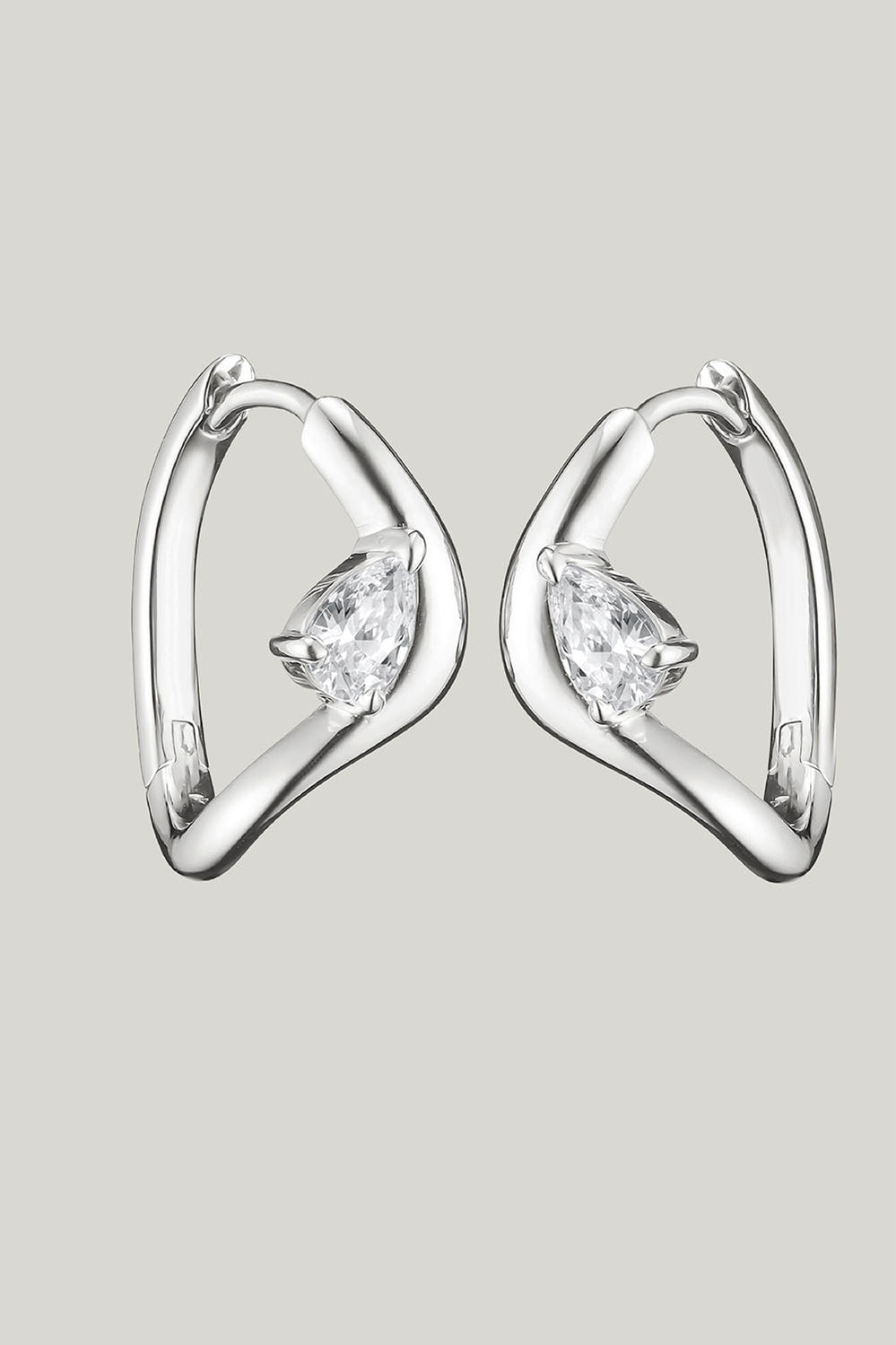 Hoop Earrings With Zirconia In Teardrop Shape In Silver - Silver - image 1