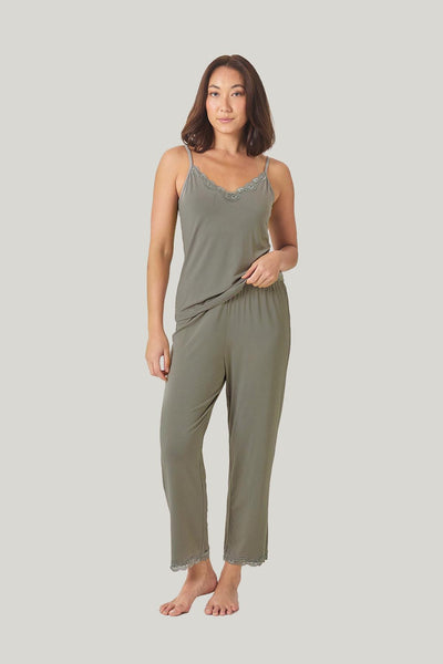 Britt Bamboo Lace Cami Long Pj - Olive - image 4