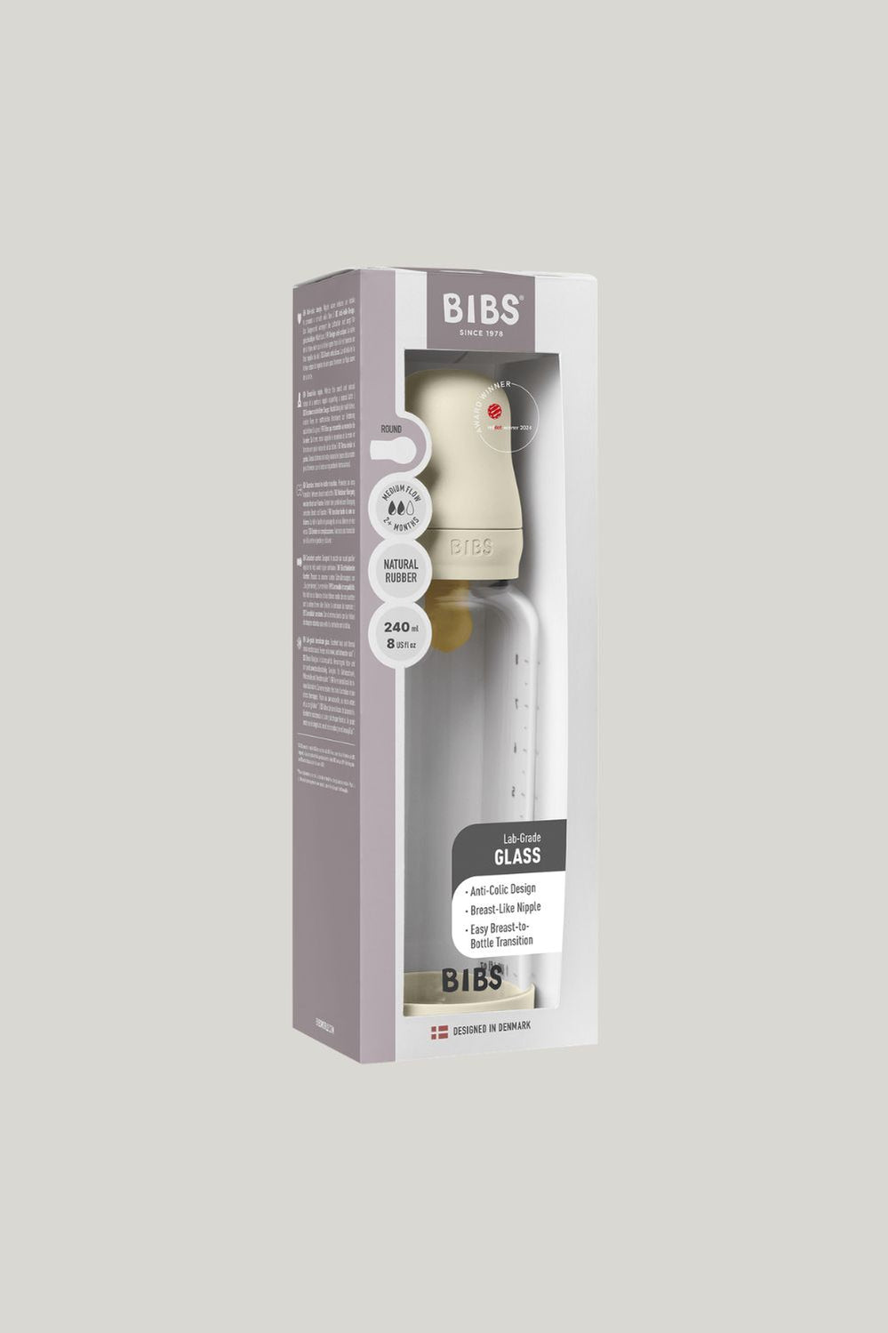 Glass Baby Bottle 240ml Latex - Ivory - Ivory - image 4