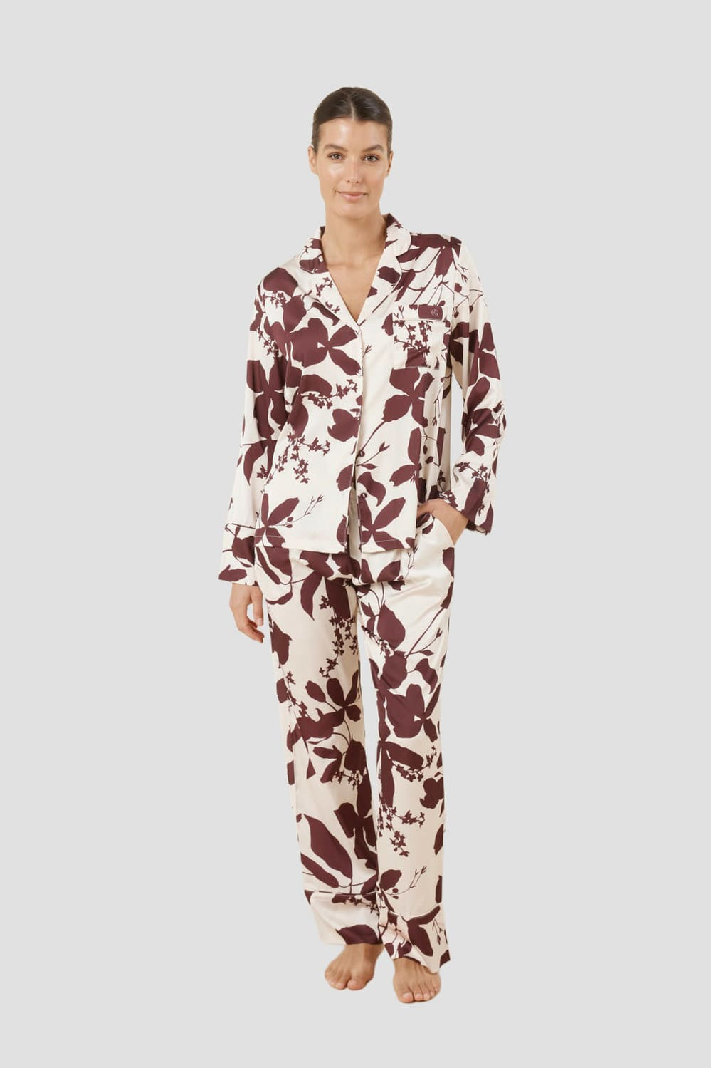 Ivy Silky Satin Pj Set - Burgundy - image 1