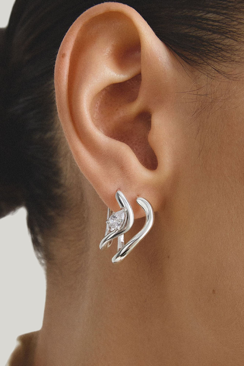 Hoop Earrings With Zirconia In Teardrop Shape In Silver - Silver - image 2