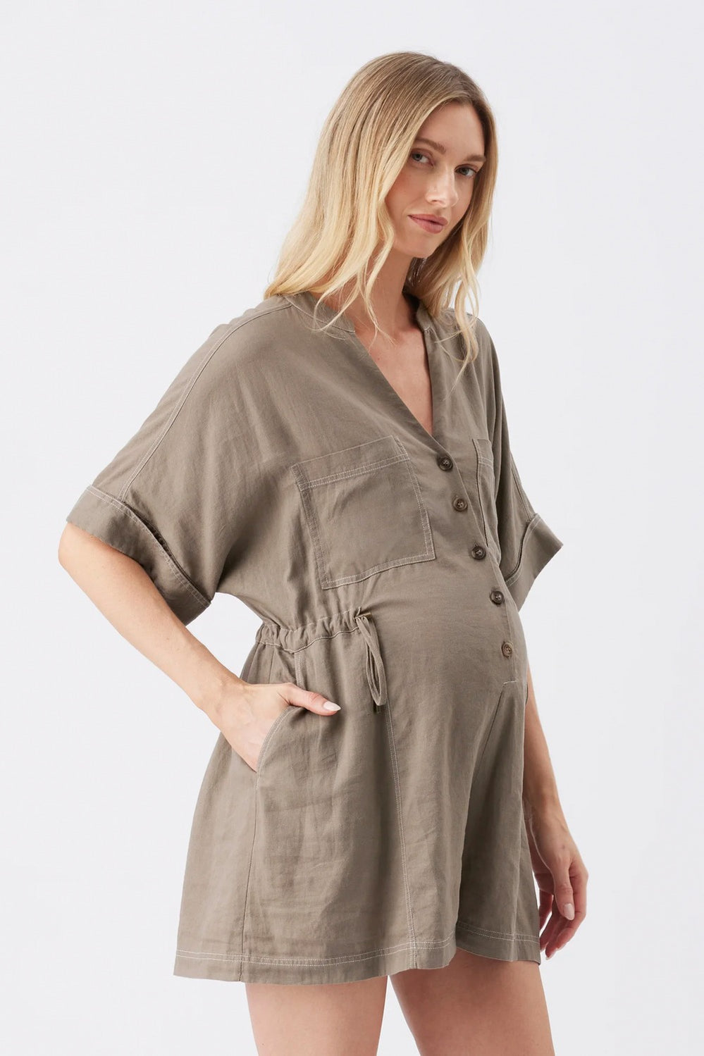 Toni Linen Playsuit - Olive - image 3