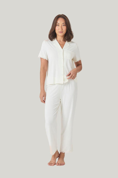 Dianne Bamboo Long Pj Set With Lace - Ecru - image 1