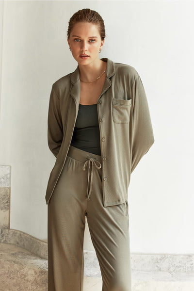 Emilia Ribbed Lounge Pj Set - Olive - image 2