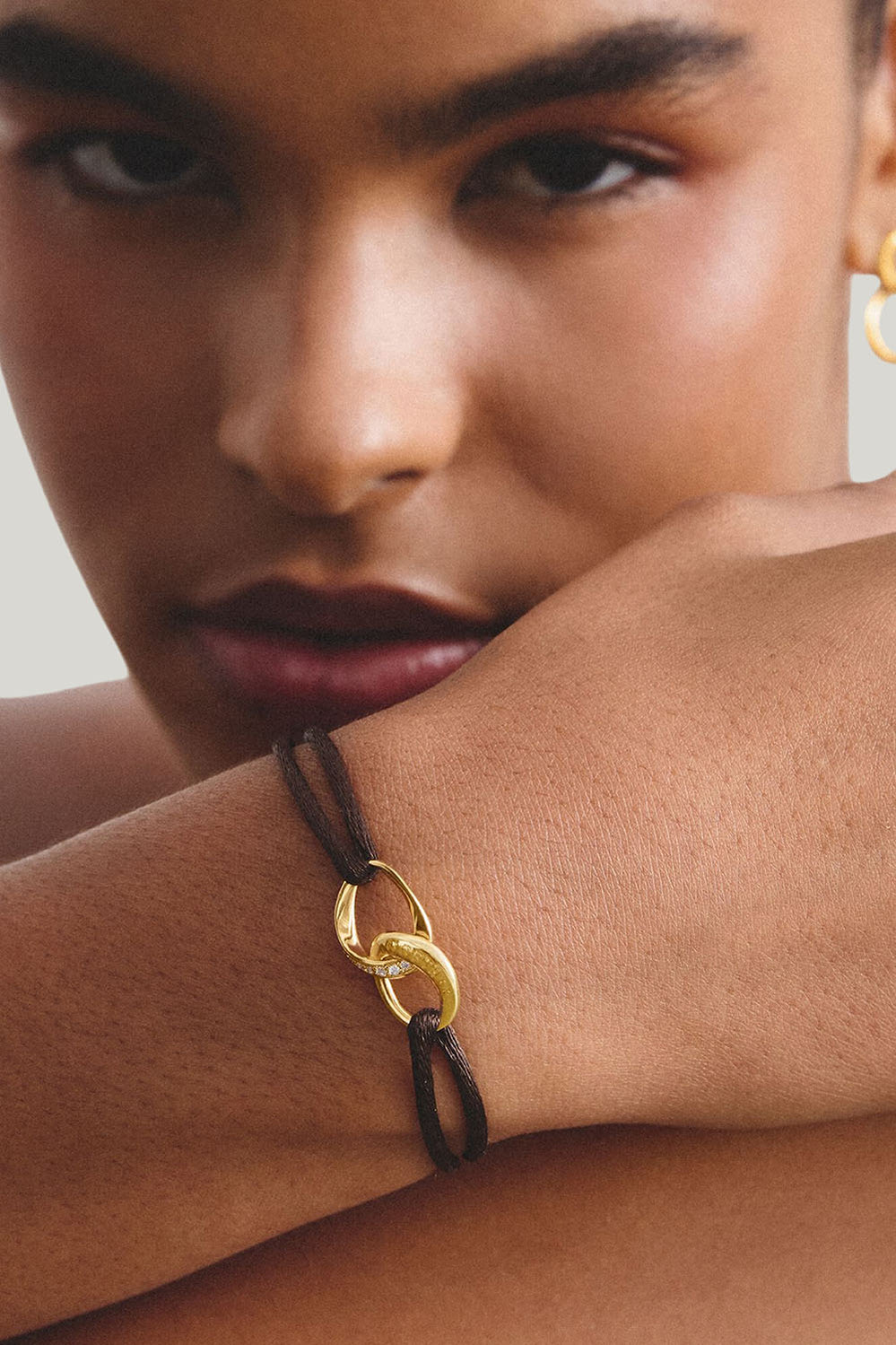 Textile Bracelet Together Brown With Zirconia In Gold - Gold - image 2