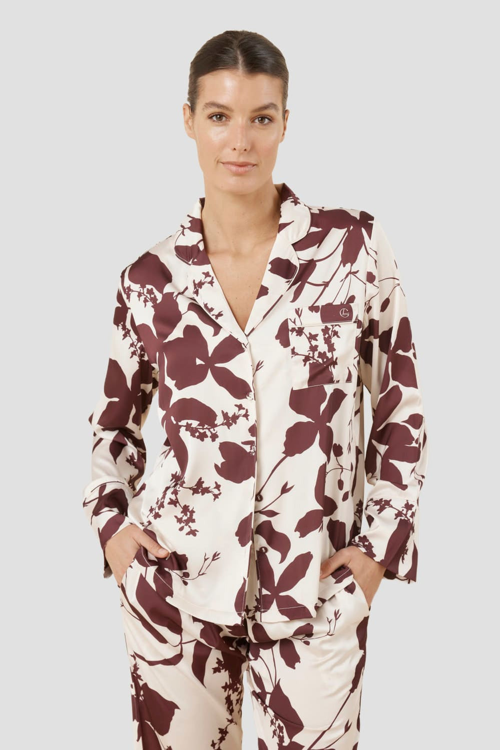 Ivy Silky Satin Pj Set - Burgundy - image 2