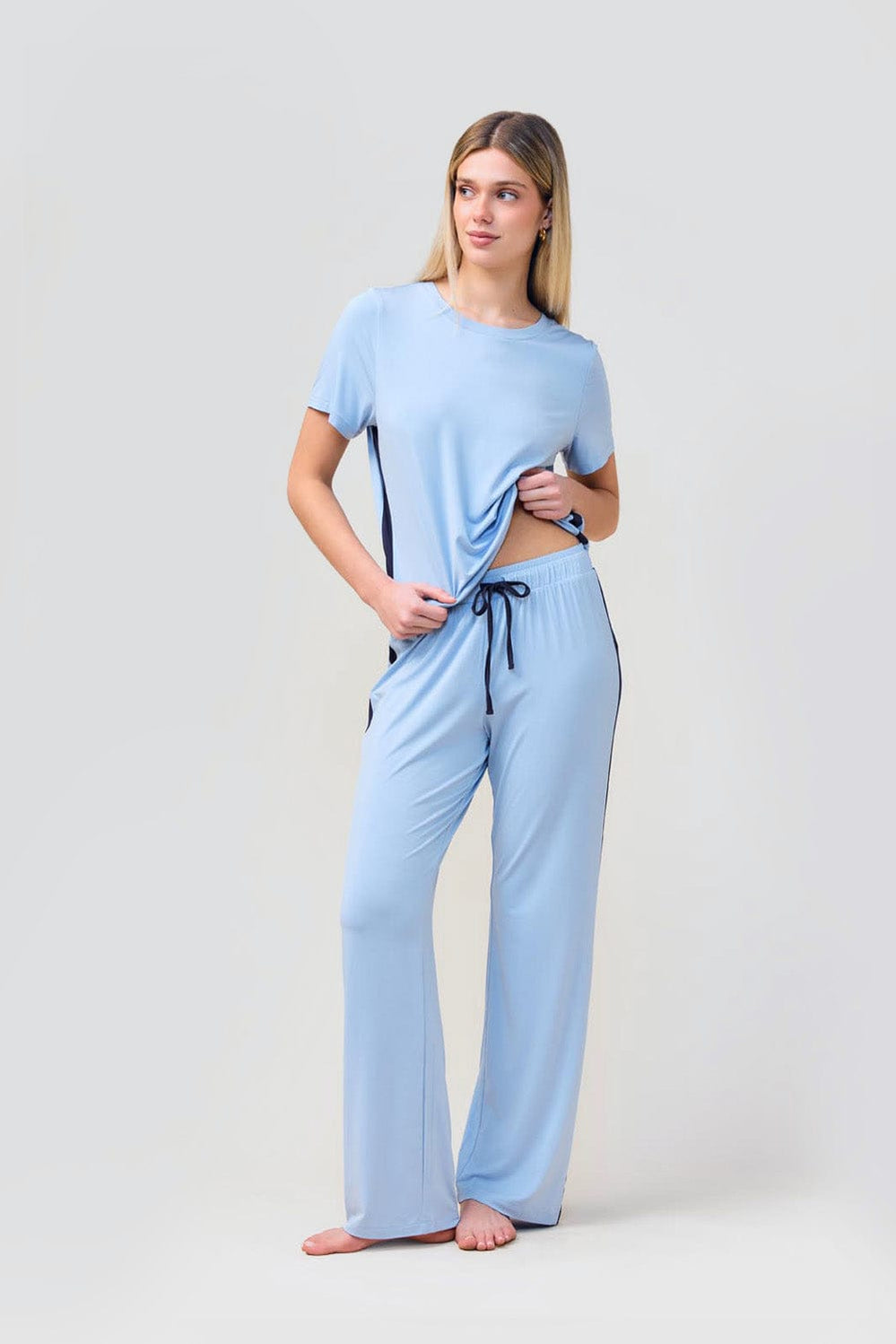 Inez Bamboo Pant With Stripe - Blue - image 2