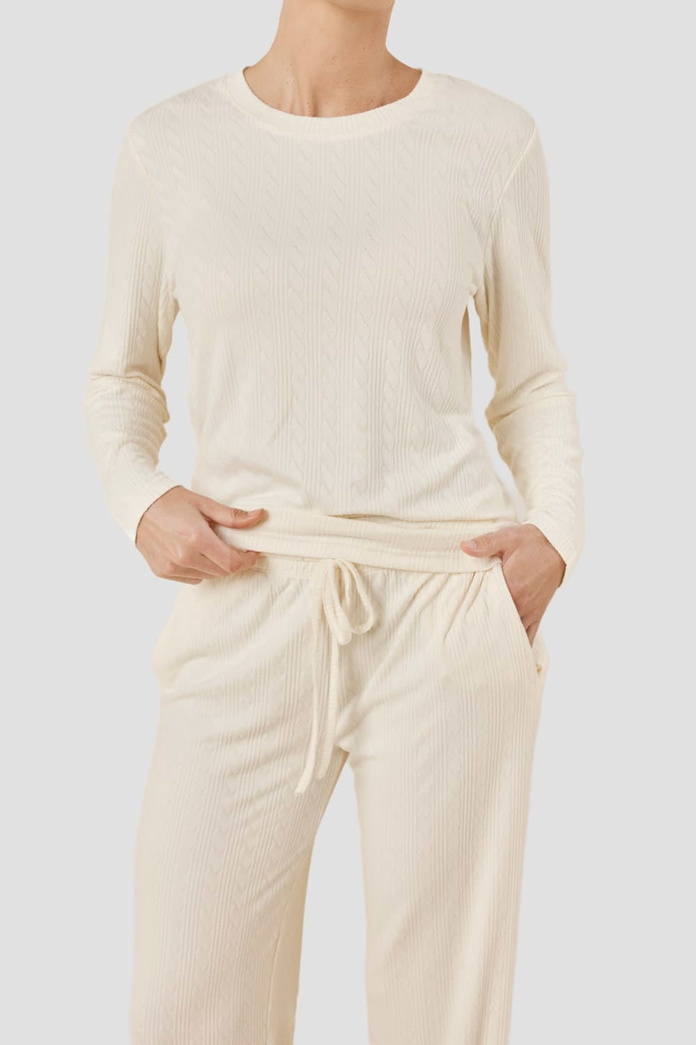 Ellie Lightweight Velour Cable Knit Set - Ivory - image 4