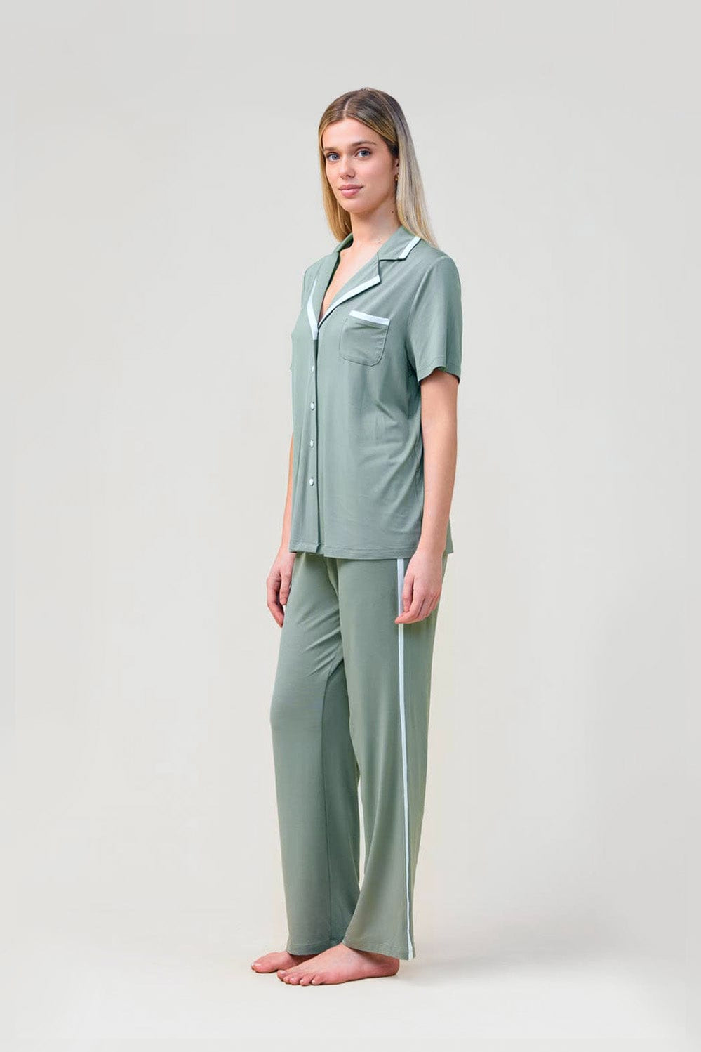 Vanessa Bamboo Long Pant Pj Set - Olive - image 2