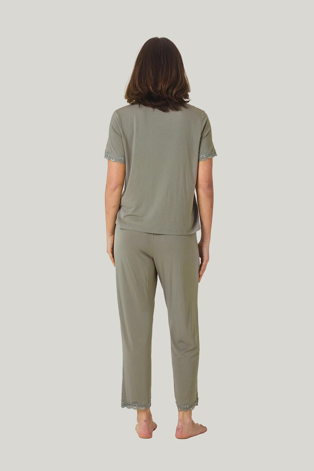 Dianne Bamboo Long Pj Set With Lace - Olive - image 3