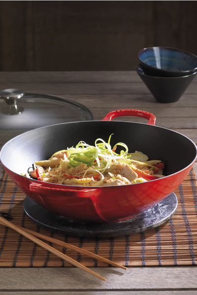 Cast Iron Wok With Glass Lid 32cm - Cerise - image 3