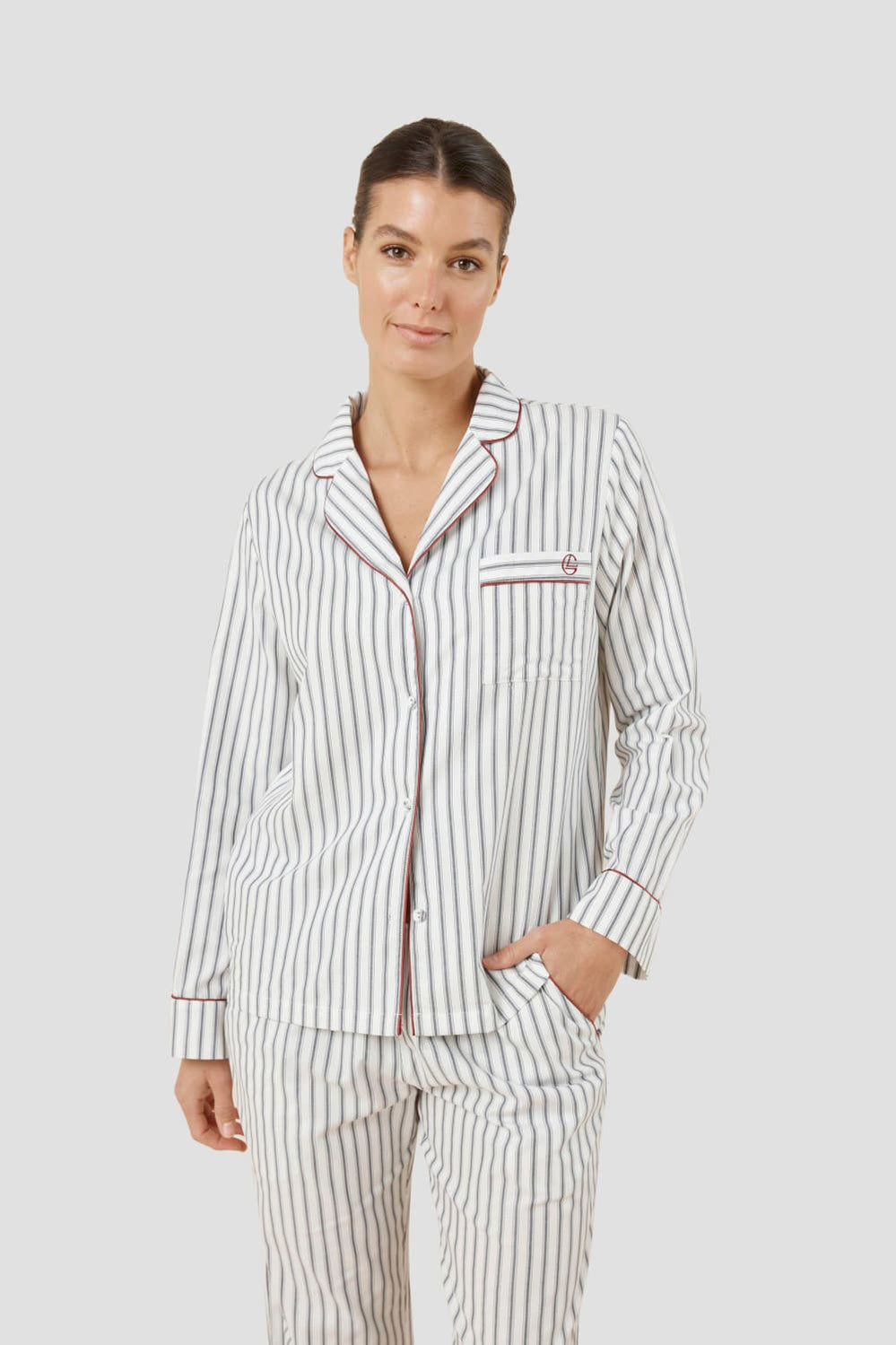 Octavia Cotton Stripe Pj Set - Ivory - image 2