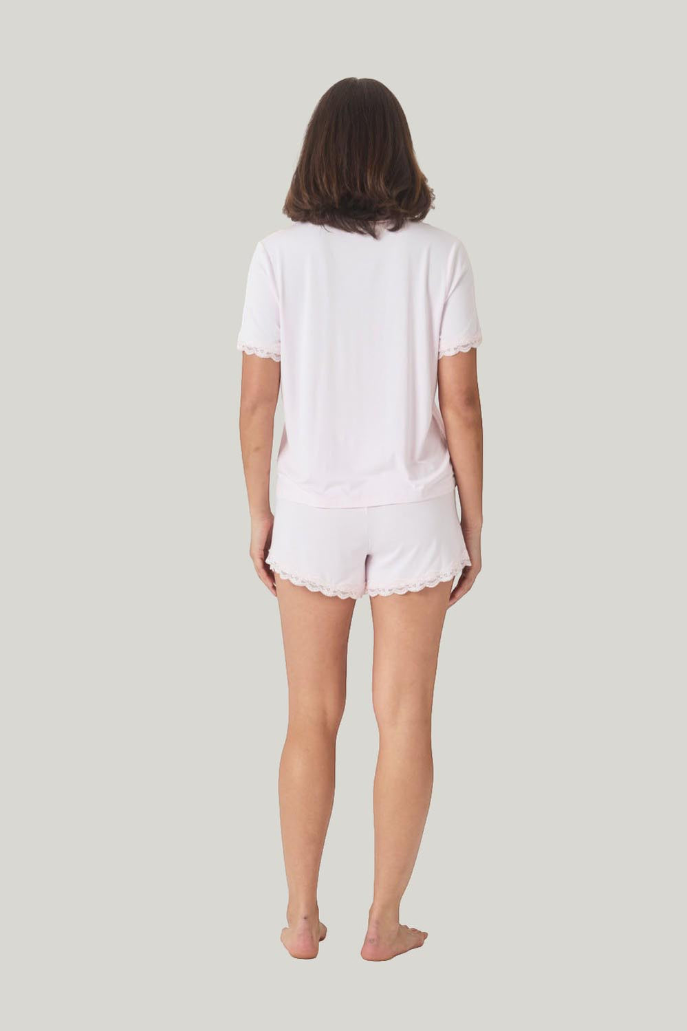 Joni Bamboo Short Set With Lace - Pink - image 3