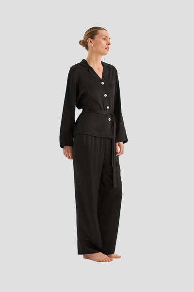 Emerald Pure Silk Long Sleeve Wide Leg Pyjama Set - Black - image 2