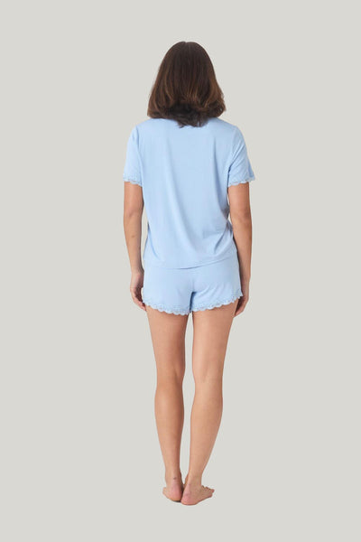 Joni Bamboo Short Set With Lace - Blue - image 3