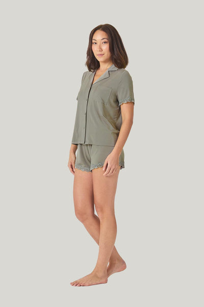 Joni Bamboo Short Set With Lace - Olive - image 2