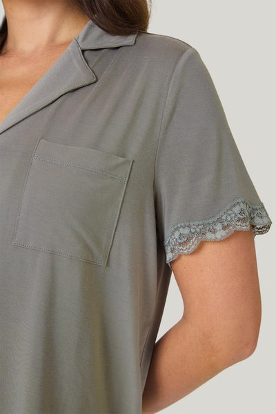 Joni Bamboo Short Set With Lace - Olive - image 4