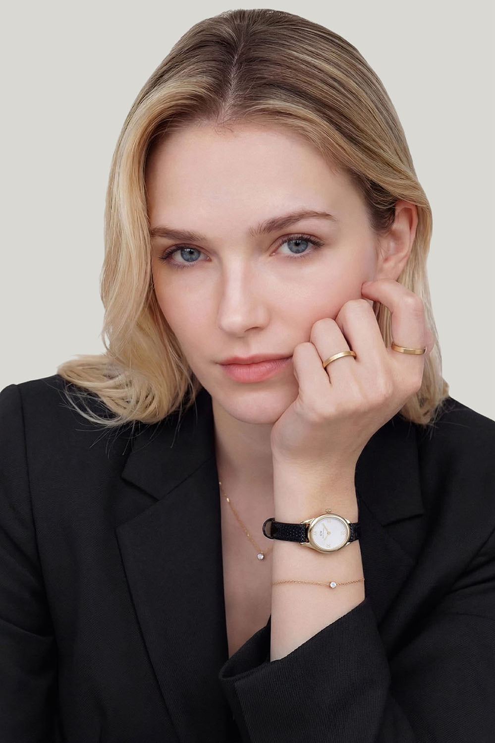 Ophelia Mini Black Leather & Gold Watch - Gold - image 2