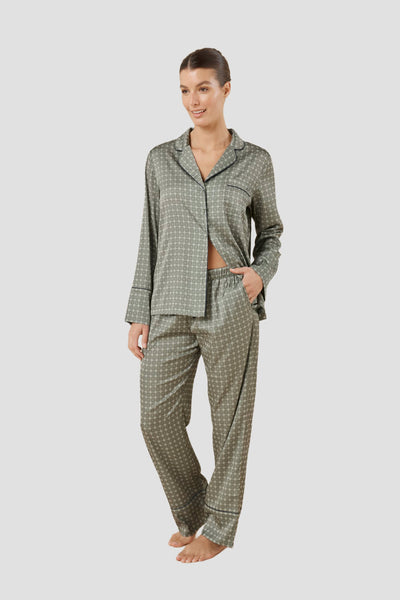 Kienna Geo Printed Silky Satin Pj Set - Olive - image 3