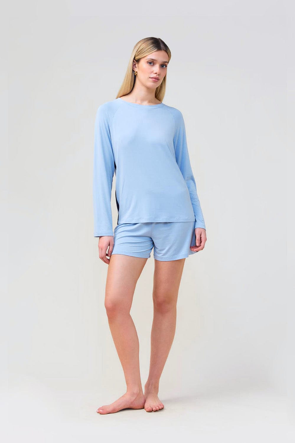 Solene Long Sleeve Top With Stripe - Blue - image 2