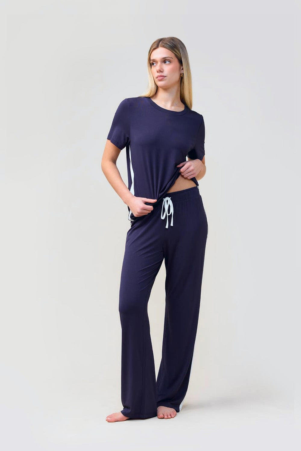 Inez Bamboo Pant With Stripe - Navy - image 2