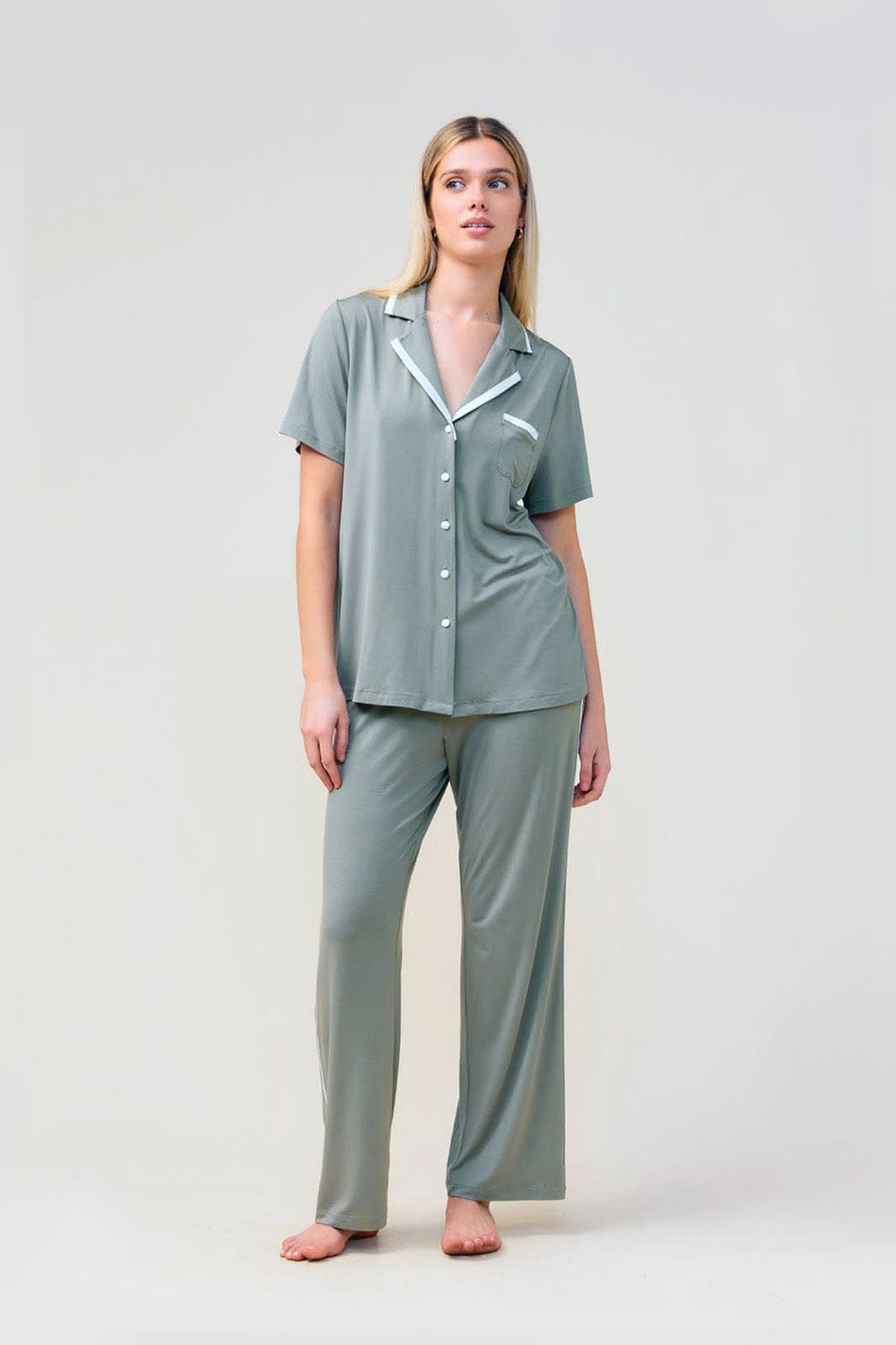 Vanessa Bamboo Long Pant Pj Set - Olive - image 1