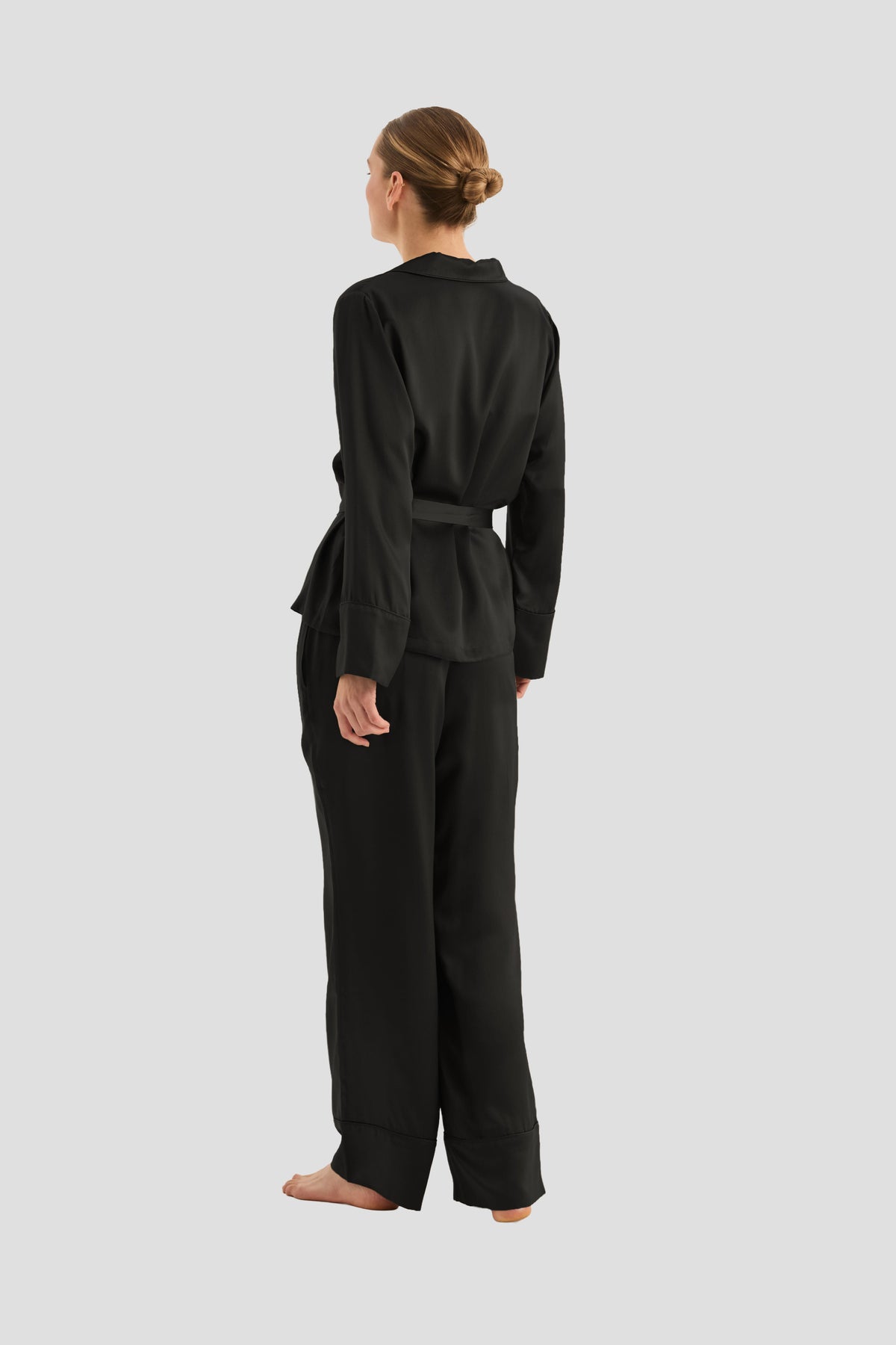 Emerald Pure Silk Long Sleeve Wide Leg Pyjama Set - Black - image 3