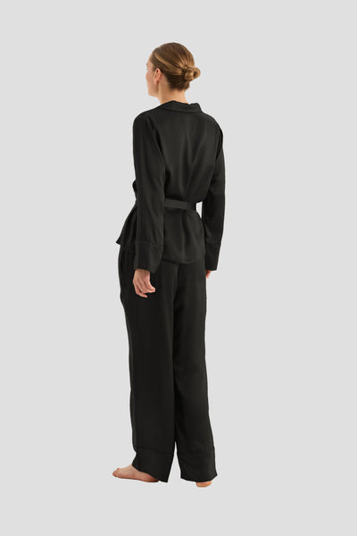 Emerald Pure Silk Long Sleeve Wide Leg Pyjama Set - Black - image 3