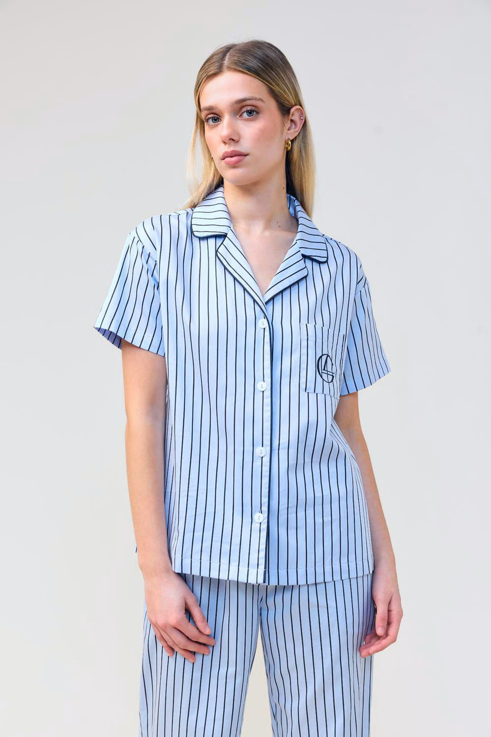 Lisa Stripe Long Pant Pj Set - Blue - image 4