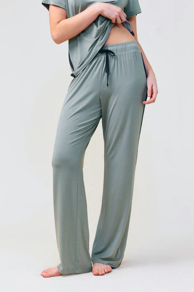 Inez Bamboo Pant With Stripe - Olive - image 1