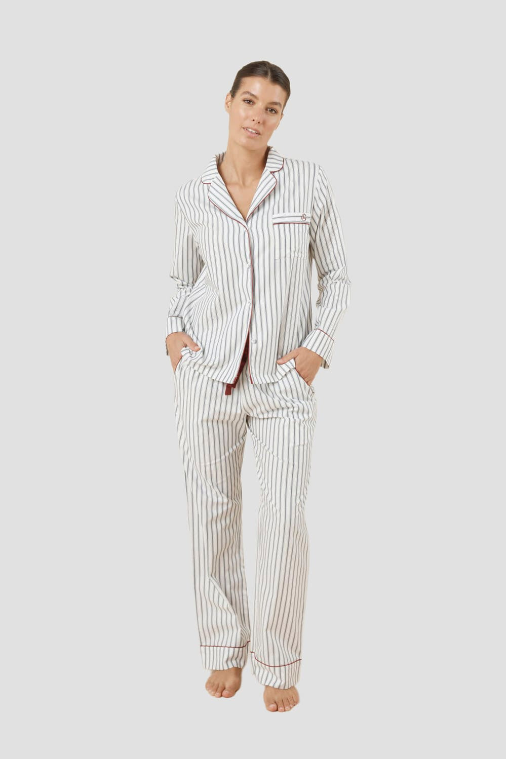 Octavia Cotton Stripe Pj Set - Ivory - image 1