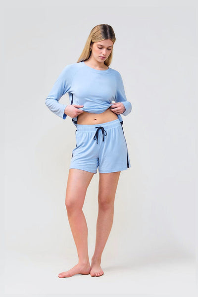 Pippa Bamboo Shorts With Stripe - Blue - image 3