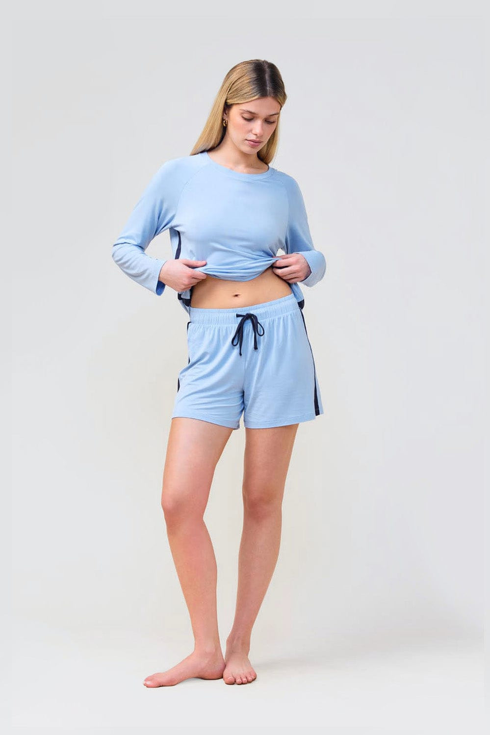 Pippa Bamboo Shorts With Stripe - Blue - image 3
