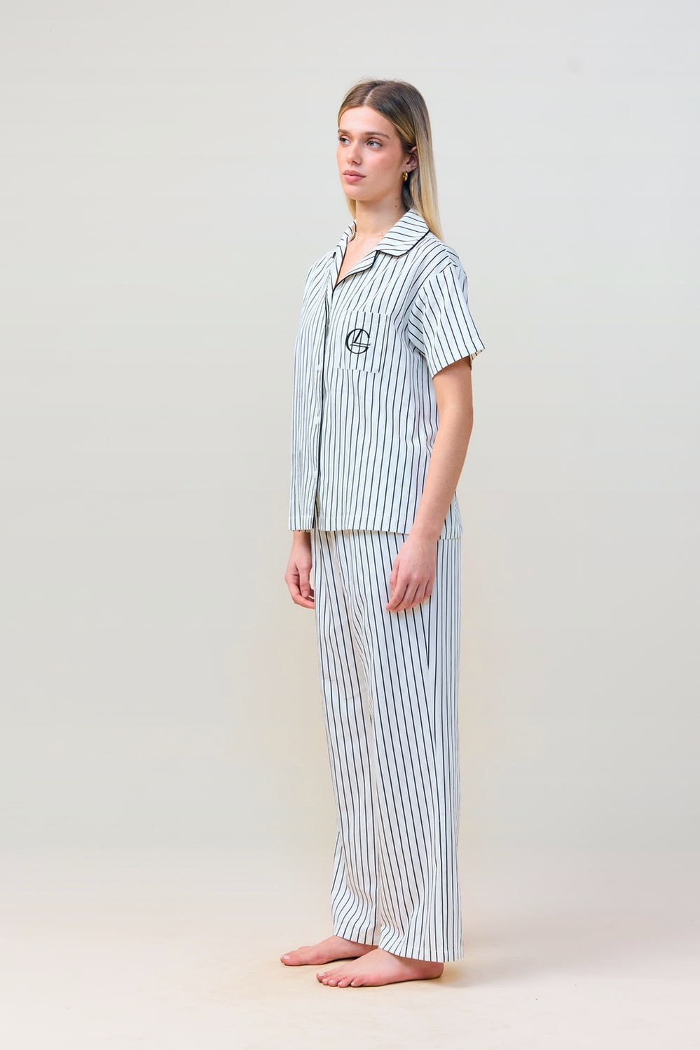 Lisa Stripe Long Pant Pj Set - Ecru - image 2