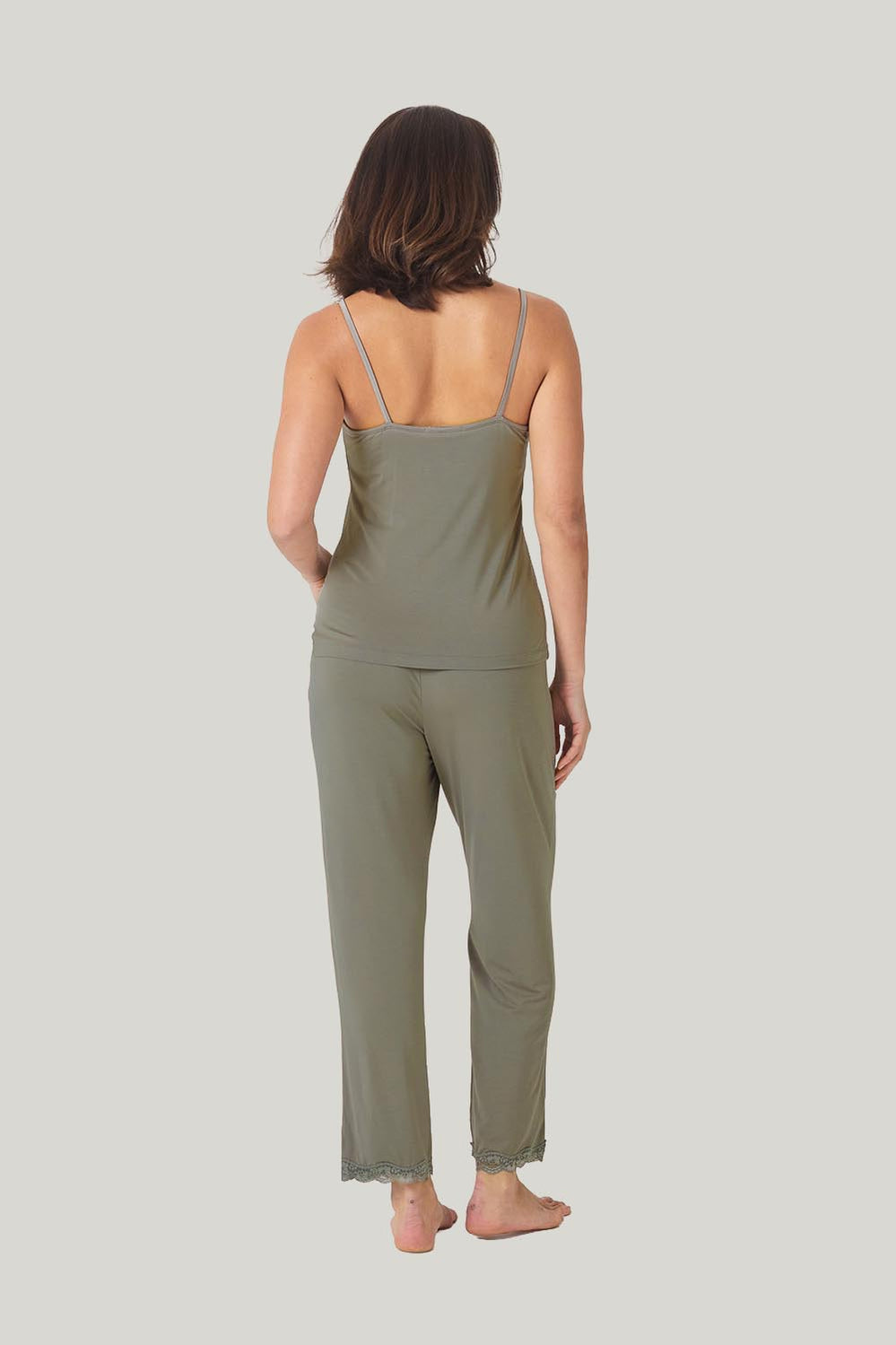 Britt Bamboo Lace Cami Long Pj - Olive - image 3
